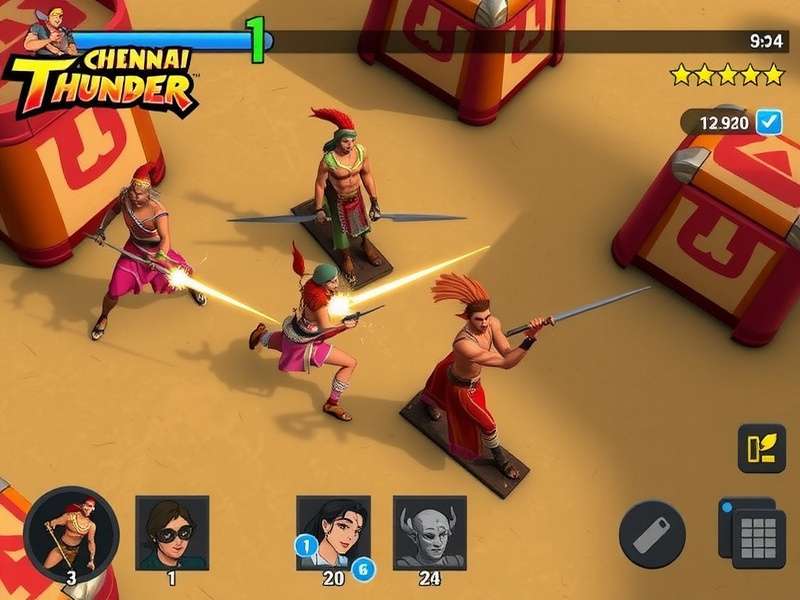 Chennai Thunder Pioneers gameplay screenshot showing Indian-themed warriors in battle